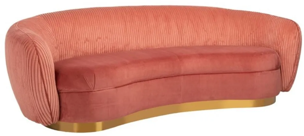 Casa Padrino Luxus Sofa Rosa / Gold 221 x 98 x H. 72 cm - Gebogenes Wohnzimmer Sofa - Wohnzimmer Möbel - Wohnzimmer Einrichtung - Luxus Möbel - Luxus Einrichtung - Möbel Luxus Knallerangebot