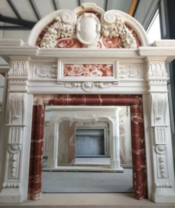 Bestseller Casa Padrino Luxus Barock Kaminumrandung Weiß / Rot 208 x 38 x H. 243 cm - Prunkvolle Kaminumrandung aus hochwertigem Marmor - Marmor Möbel im Barockstil