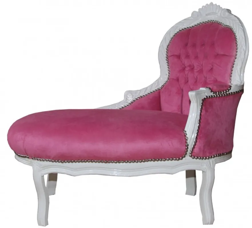 Casa Padrino Barock KinderChaiselongue Rosa/ Weiß - Barock Kinder Möbel Geprüft