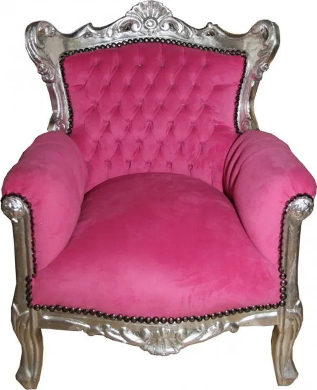 Exklusiv Casa Padrino Barock Kinder Sessel / Thron Rosa/Silber