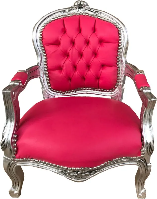Casa Padrino Barock Kinder Stuhl Pink Lederoptik / Silber - Kindermöbel Rabatt