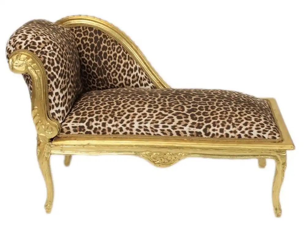Preisreduziert Casa Padrino Barock Kinder Chaiselongue Leopard / Gold - Recamiere Barock Möbel Kindersofa