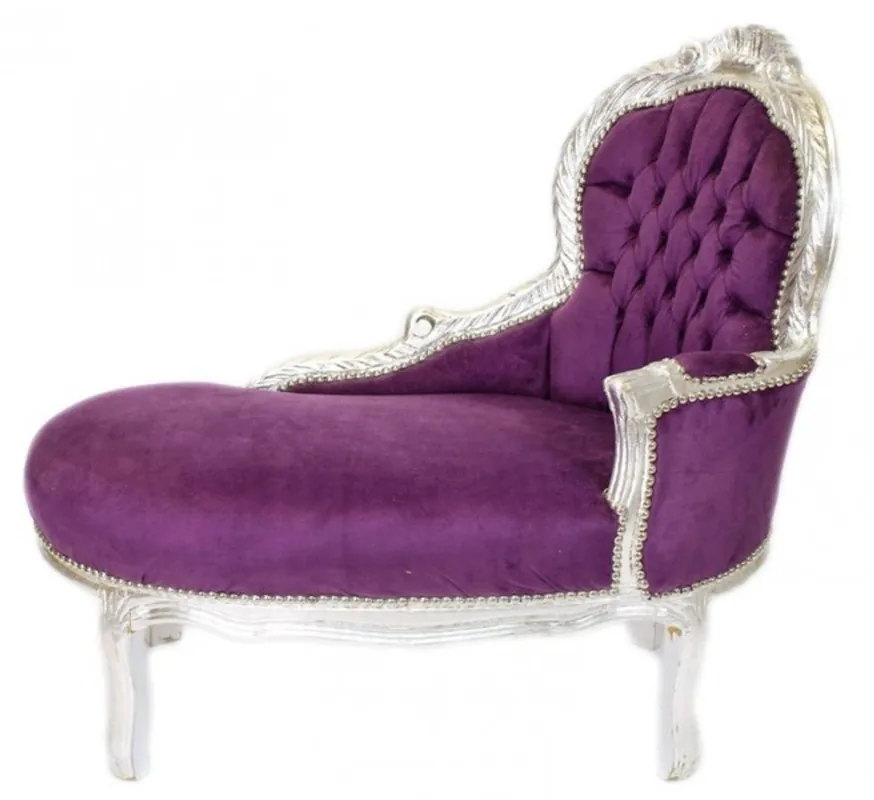 Casa Padrino Barock Kinder Chaiselongue Lila / Silber Mod2 -Barock Möbel Original