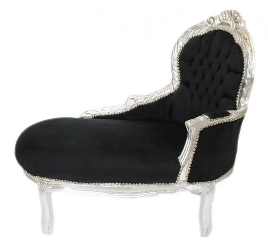 Casa Padrino Barock Kinder Chaiselongue Schwarz / Silber Mod2 -Barock Möbel Neue Ware