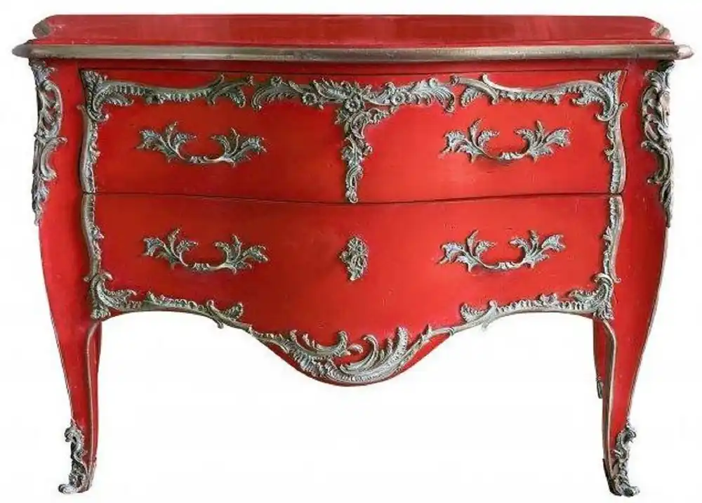 Casa Padrino Barock Kommode mit 2 Schubladen Antik Rot / Silber - Handgefertigte Massivholz Kommode im Barockstil - Handgefertigte Barock Möbel - Edel & Prunkvoll Solange Der Vorrat Reicht