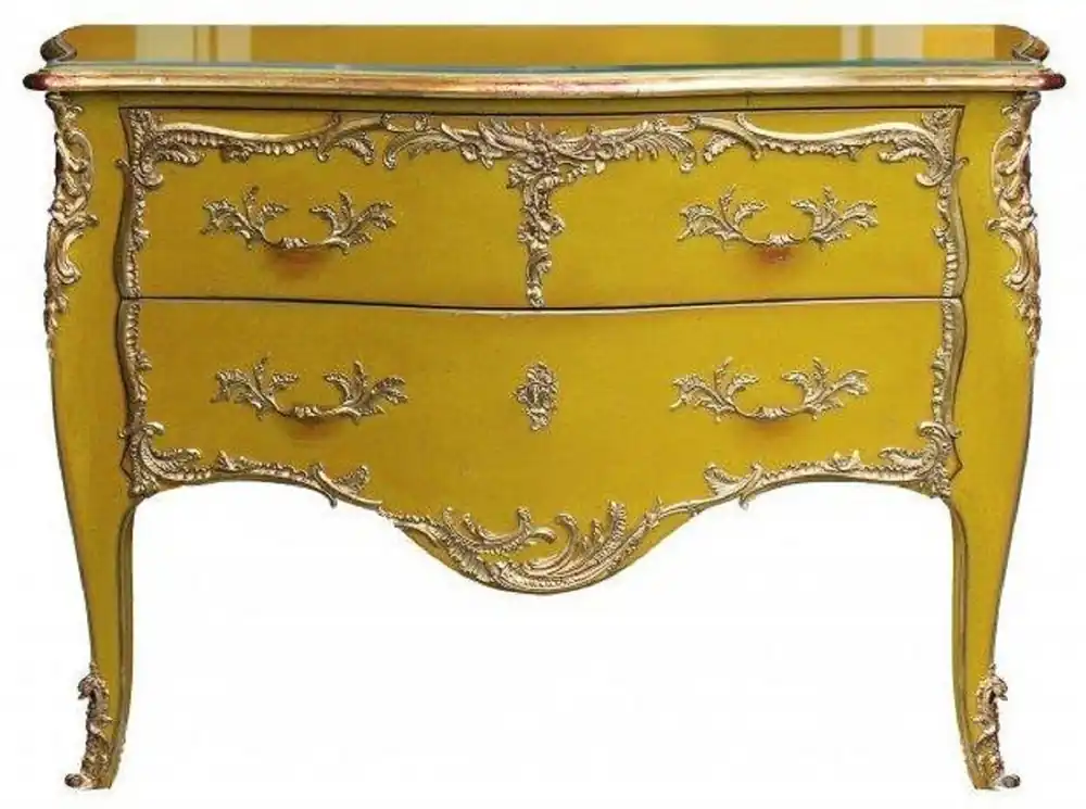 Kostenloser Versand Casa Padrino Barock Kommode mit 2 Schubladen Antik Gelb / Gold - Handgefertigte Massivholz Kommode im Barockstil - Handgefertigte Barock Möbel - Edel & Prunkvoll