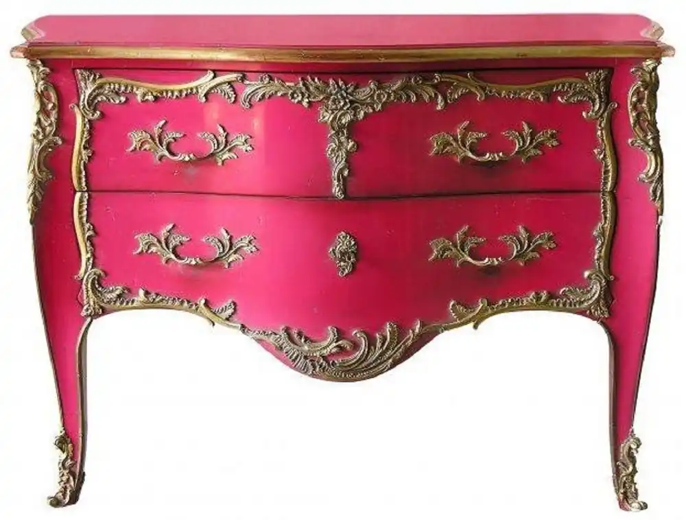 Casa Padrino Barock Kommode mit 2 Schubladen Antik Rosa / Gold - Handgefertigte Massivholz Kommode im Barockstil - Handgefertigte Barock Möbel - Edel & Prunkvoll Sonderangebot