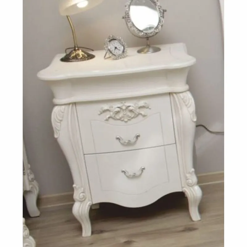 Casa Padrino Luxus Barock Nachtkommode mit 2 Schubladen Weiß / Silber H. 70 cm Sonderaktion