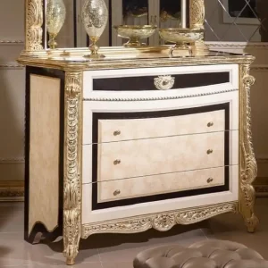 Ab Werk Casa Padrino Luxus Barock Kommode Weiß / Beige / Schwarz / Gold - Handgefertigte Barock Kommode mit 4 Schubladen - Luxus Schlafzimmer Möbel im Barockstil - Barock Schlafzimmer Möbel