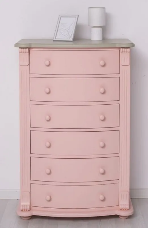 Casa Padrino Landhausstil Kommode Rosa / Grau 80 x 48 x H. 120 cm - Massivholz Schrank mit 6 Schubladen - Landhausstil Schlafzimmer Möbel - Möbel im Landhausstil - Landhausstil Einrichtung Billig