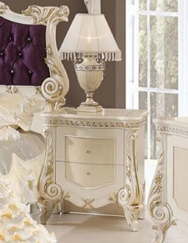 Limited Edition Casa Padrino Luxus Barock Nachtkommode Beige / Weiß / Gold - Prunkvoller Barock Nachttisch mit 2 Schubladen - Luxus Schlafzimmer Möbel im Barockstil - Barock Möbel - Barock Einrichtung
