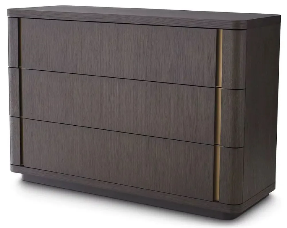 Preisknaller Casa Padrino Luxus Massivholz Kommode mit 3 Schubladen Mokka / Messing 140 x 52 x H. 95 cm - Schlafzimmer Kommode - Schlafzimmer Möbel - Luxus Möbel - Luxus Einrichtung - Möbel Luxus