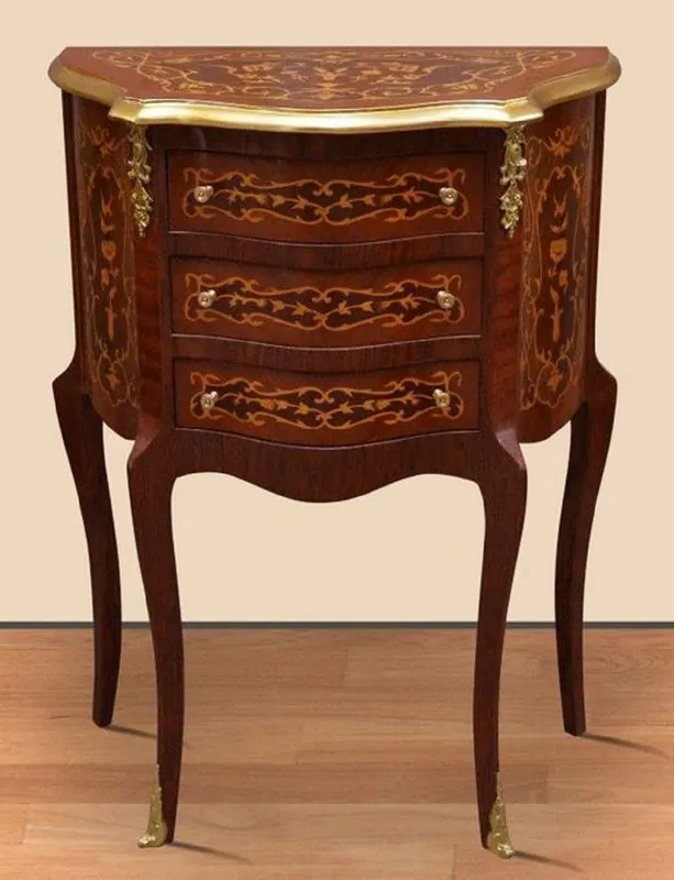 Online Kaufen Casa Padrino Barock Nachtkommode Dunkelbraun Intarsien / Gold - Handgefertigte Massivholz Kommode im Barockstil - Antik Stil Nachttisch - Beistelltisch mit 3 Schubladen - Barock Möbel