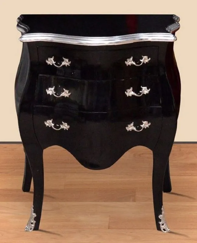 Preisknaller Casa Padrino Barock Nachtkommode Schwarz / Silber - Handgefertigte Massivholz Kommode im Barockstil - Antik Stil Nachttisch mit 3 Schubladen - Barock Möbel