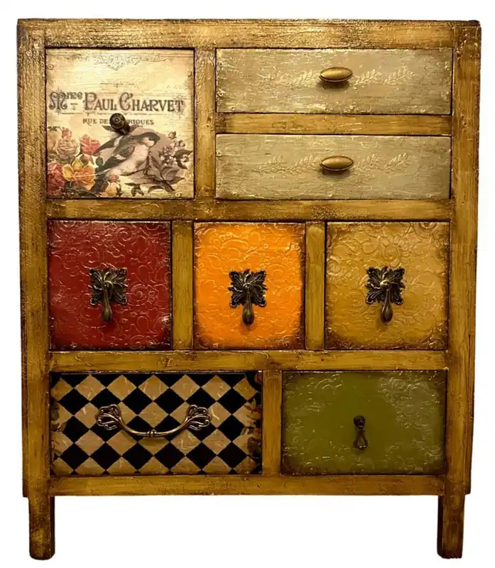 Casa Padrino Luxus Landhausstil Kommode Braun / Mehrfarbig - Handgefertigter Massivholz Schrank mit 8 Schubladen - Landhausstil Möbel Ausverkauf