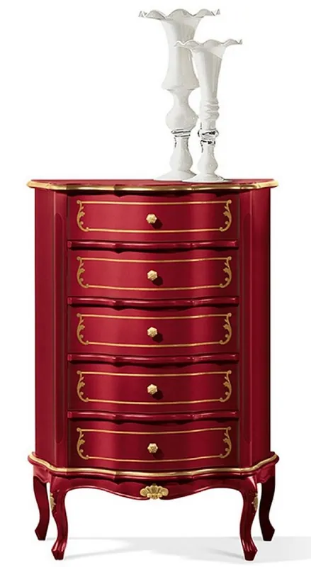 Hochwertig Casa Padrino Luxus Barock Kommode Bordeauxrot / Gold - Edler Massivholz Schrank mit 5 Schubladen - Barock Möbel - Luxus Qualität - Made in Italy