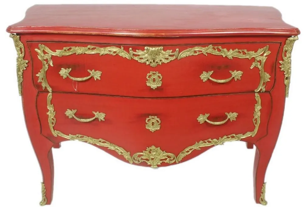 Knallerangebot Casa Padrino Barock Kommode Antik Rot / Gold 130 x 65 x H. 90 cm - Handgefertigte Massivholz Antik Stil Kommode mit 2 Schubladen - Barock Möbel