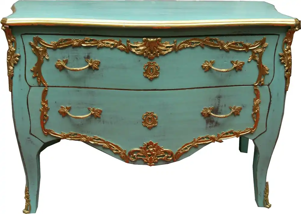 Casa Padrino Barock Kommode Türkis / Gold Antik Stil 130 cm - Handgefertigt aus Massivholz - Limited Edition Preis Gesenkt