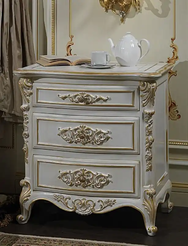 Zertifiziert Casa Padrino Luxus Barock Nachtkommode Weiß / Gold 56 x 39 x H. 72 cm - Prunkvoller Barock Nachttisch - Schlafzimmer Möbel - Hotel Möbel - Schloss Möbel - Luxus Qualität - Made in Italy