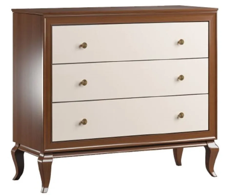 Limited Edition Casa Padrino Luxus Art Deco Massivholz Kommode mit 3 Schubladen Dunkelbraun / Cremefarben 108,7 x 43,5 x H. 95,5 cm - Art Deco Möbel