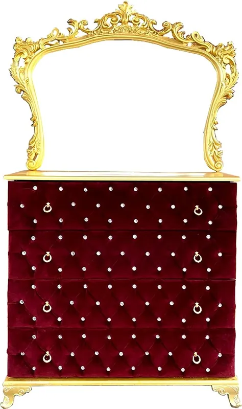 Casa Padrino Barock Schlafzimmer Kommode mit Glitzersteinen und elegantem Wandspiegel Boardeauxrot / Gold - Schlafzimmer Möbel im Barockstil Meistverkauft