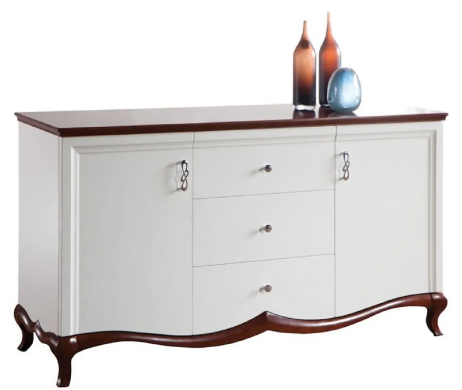 Letzte Chance Casa Padrino Luxus Art Deco Kommode mit 2 Türen und 3 Schubladen Weiß / Dunkelbraun 164,2 x 46,5 x H. 90,2 cm - Luxus Qualität