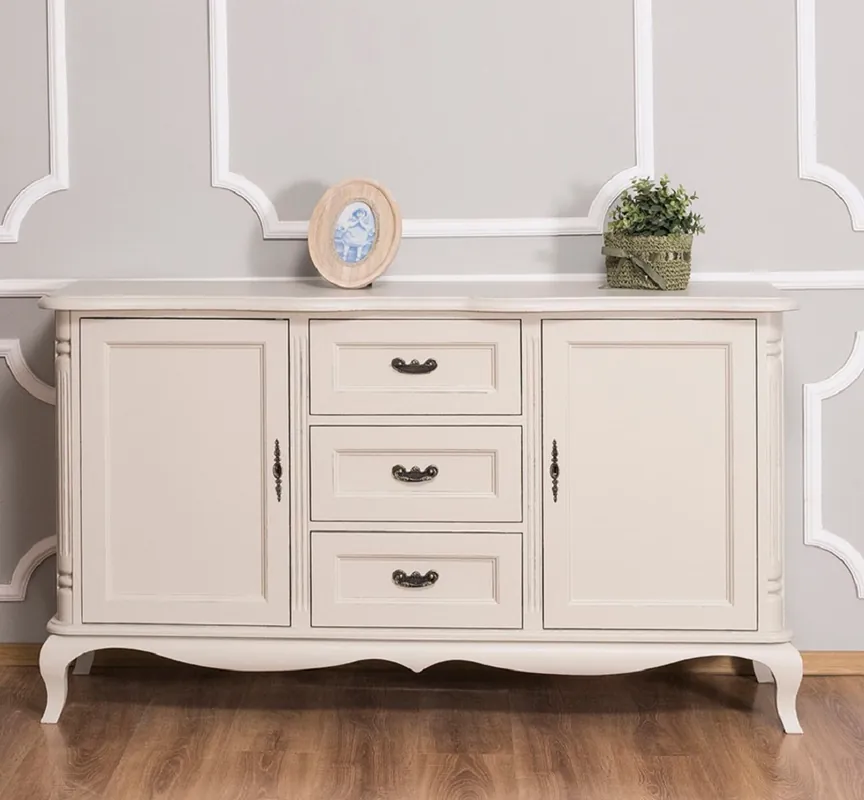 Finale Aktion Casa Padrino Landhausstil Sideboard mit 2 Türen und 3 Schubladen Antik Hellgrau 158 x 48 x H. 89 cm - Landhausstil Möbel
