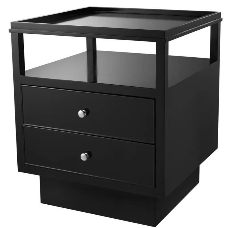 Casa Padrino Luxus Mahagoni Nachttisch mit 2 Schubladen Schwarz / Silber 57 x 55 x H. 61 cm - Luxus Schlafzimmermöbel Top-Seller