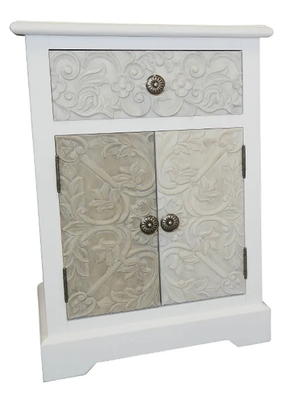 Zertifiziert Casa Padrino Landhausstil Kommode Weiß / Mehrfarbig 45 x 32 x H. 64 cm - Handgefertigte Kommode mit Schublade und 2 Türen