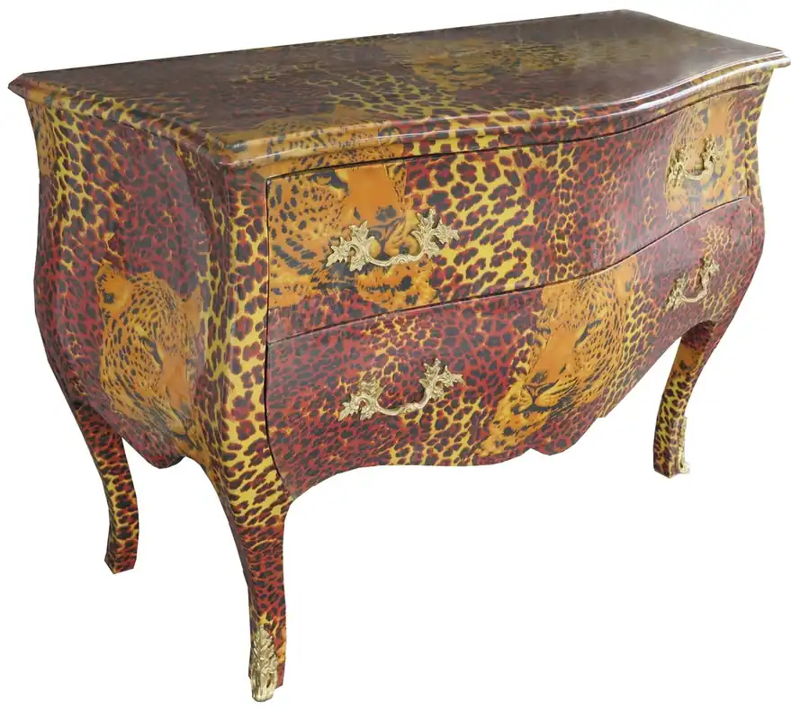Limited Edition Casa Padrino Barock Kommode Leopard mit goldenen Metall Applikationen 123 cm Mod4- Barock Möbel