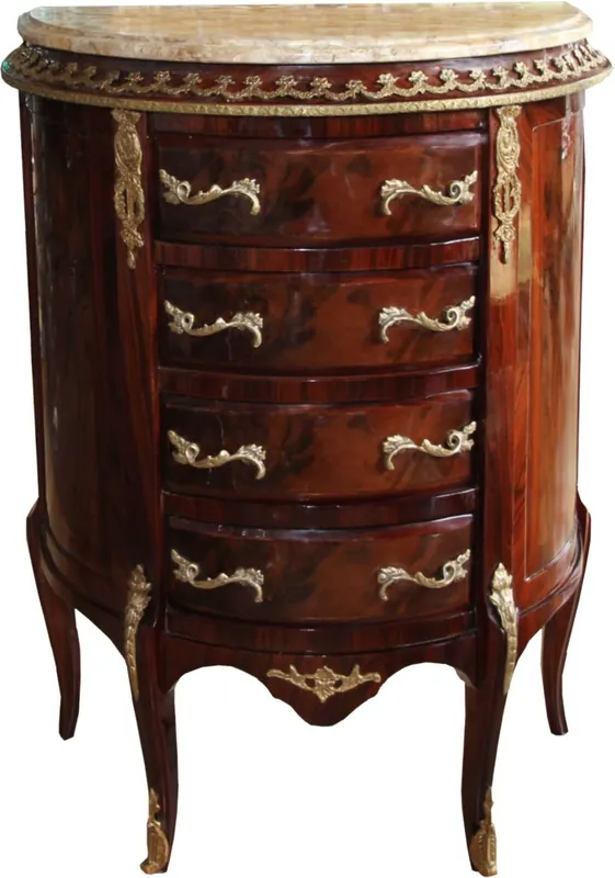 Casa Padrino Barock Kommode Mahagoni Braun Intarsien mit Marmorplatte B 68 cm, H 89 cm - Barock Kommode - Limited Edition Geld-Zurück-Garantie