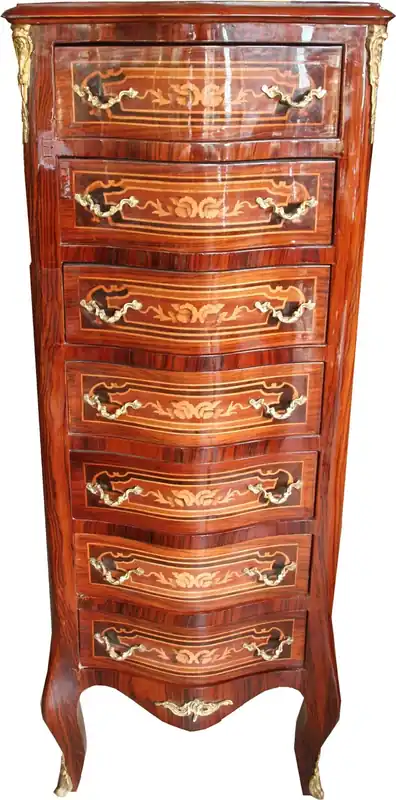 Zertifiziert Casa Padrino Barock Kommode Mahagoni Intarsien mit 7 Schubladen 123 x 47 x 35 cm - Antik Stil