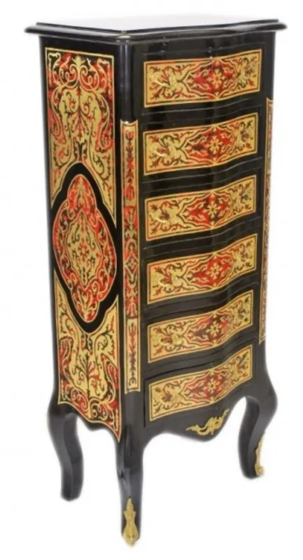 Casa Padrino Barock Boulle Kommode Schwarz / Gold / Rot mit 6 Schubladen - Möbel Schrank Sideboard Neuheit