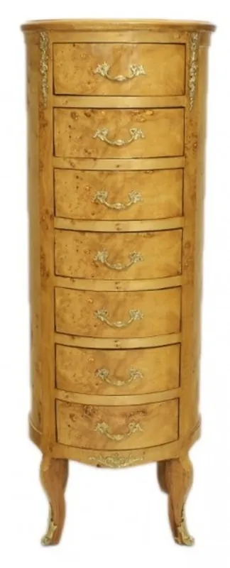 Saisonangebot Casa Padrino Barock Kommode Vogelaugen Ahorn / Gold mit 7 Schubladen Rund - Antik Stil
