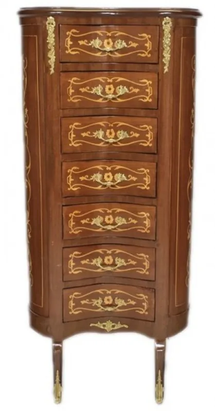Preiswert Casa Padrino Barock Kommode Mahagoni Intarsien / Gold mit 7 Schubladen Oval - Antik Stil