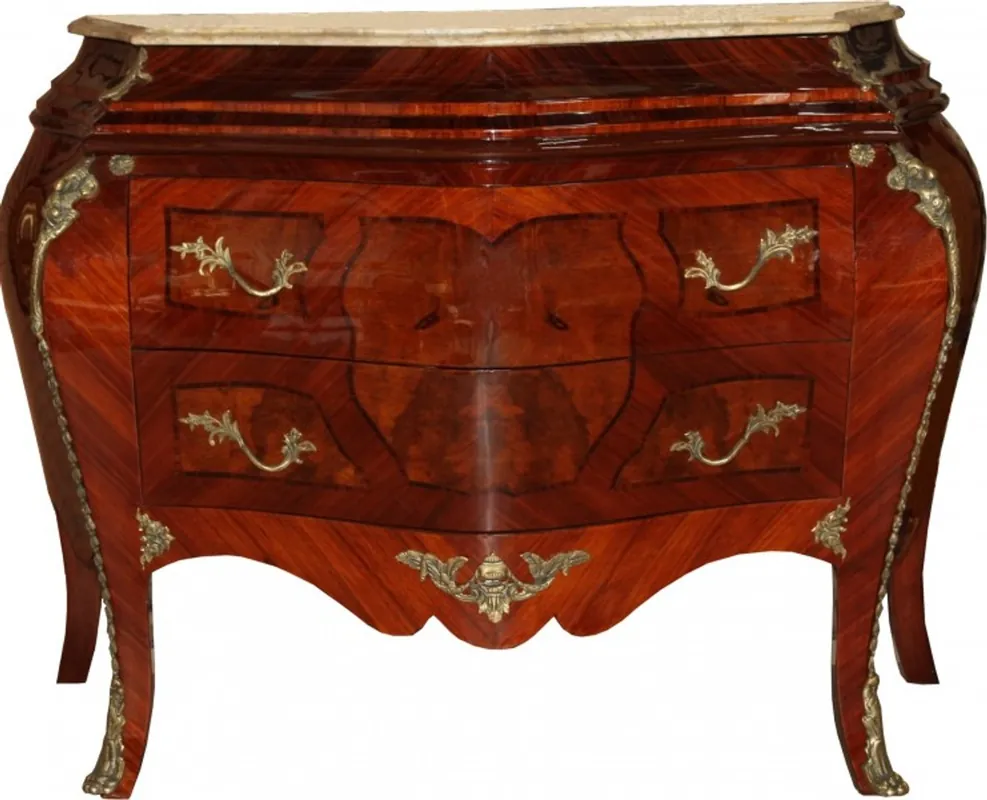 Casa Padrino Barock Kommode Braun mit cremefarbener Marmorplatte 3 Schubladen Mod3 - Empire Kommode Sale