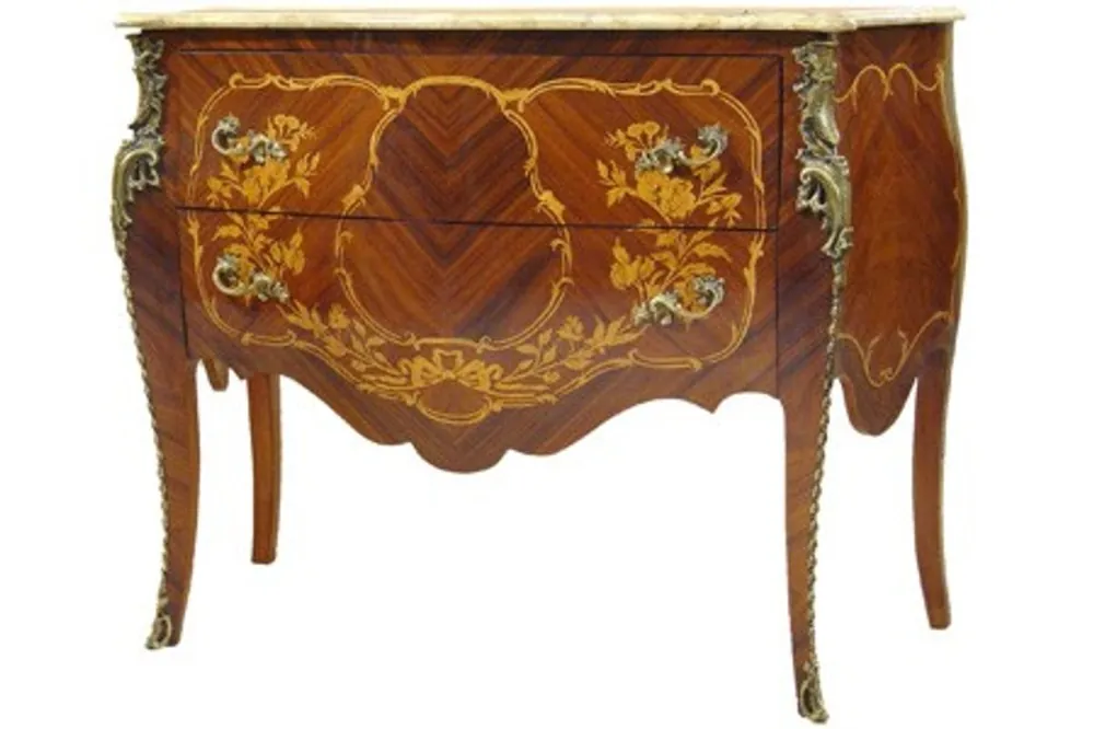 Casa Padrino Barock Kommode mit Marmorplatte Mahagonie Braun mit messingfarbenen Metallapplikationen 131 cm - Hotel Collection Nur Heute