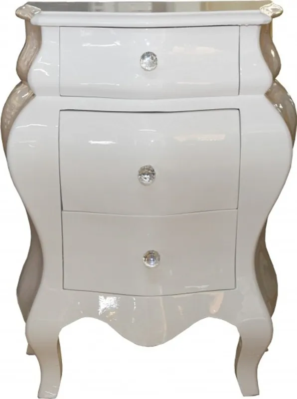 Casa Padrino Barock Kommode Weiss glänzend H 72 cm, B 57 cm - Nachttisch Konsole Markenware