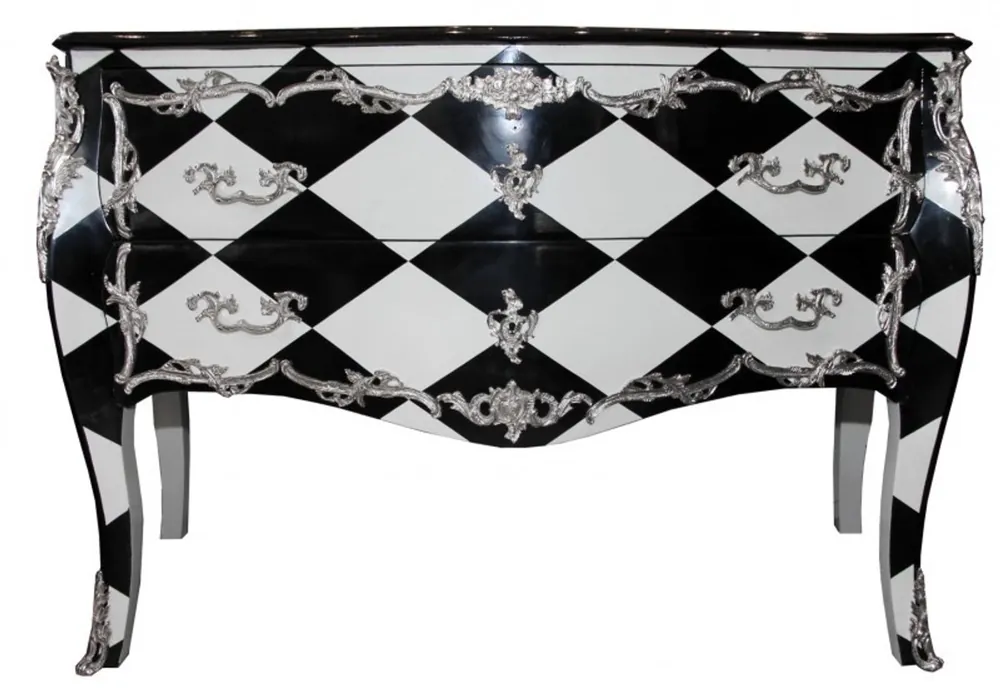 Handgefertigt Casa Padrino Barock Kommode Karo Design 130cm Antik Look