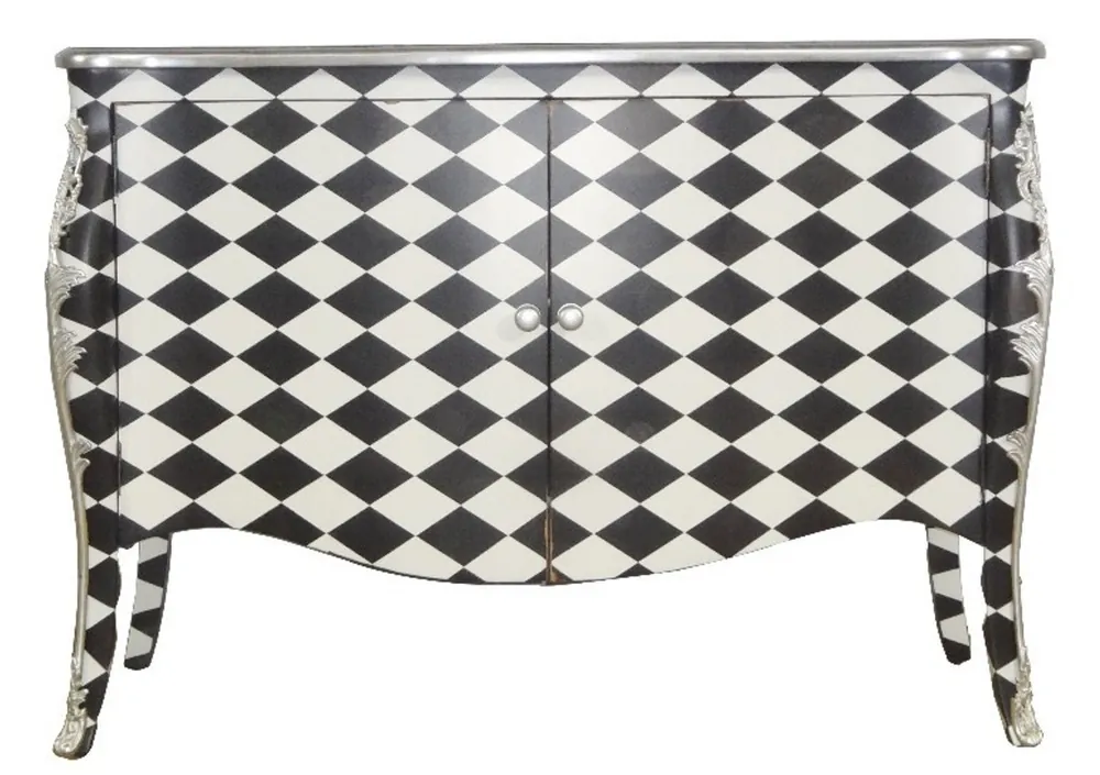 Kostenloser Rückversand Casa Padrino Barock Kommode Karo Schwarz / Weiß 120 cm - Schrank mit 2 Türen