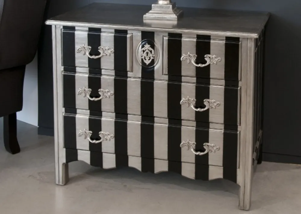 Neu Casa Padrino Barock Kommode Silber / SchwarzStreifen 94cm - Antik Stil Möbel