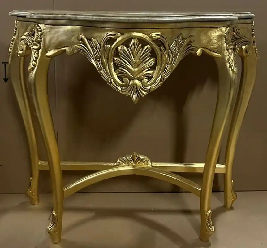 Casa Padrino Barock Konsole Gold / Grau - Handgefertigter Massivholz Konsolentisch mit Marmorplatte - Antik Stil Konsole - Antik Stil Möbel - Barock Möbel - Barock Einrichtung Gleich Bestellen