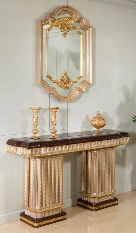 Casa Padrino Luxus Barock Konsole mit Wandspiegel Dunkelbraun / Grau / Gold - Barock Möbel Rabatt