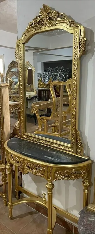 Großhandel Casa Padrino Barock Spiegelkonsole mit Marmorplatte Gold / Schwarz - Handgefertigte Barock Konsole mit Spiegel - Prunkvolle Barock Möbel