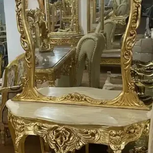 Ab Werk Casa Padrino Barock Spiegelkonsole mit Marmorplatte Gold / Cremefarben - Handgefertigte Barock Konsole mit Spiegel - Barock Möbel - Edel & Prunkvoll