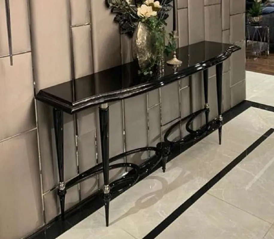 Casa Padrino Luxus Art Deco Konsole Schwarz / Silber - Prunkvoller Massivholz Konsolentisch - Luxus Art Deco Möbel Hochwertig