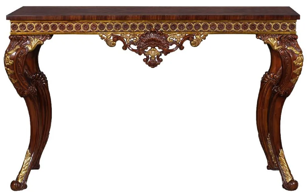 Casa Padrino Luxus Barock Konsole Dunkelbraun / Gold - Handgefertigter Massivholz Konsolentisch im Barockstil - Edel & Prunkvoll Geprüft