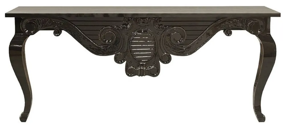 Casa Padrino Luxus Barock Konsole Schwarz 200 x 45 x H. 85 cm - Handgefertigter Massivholz Konsolentisch - Barock Hotel Möbel - Luxus Qualität Preisreduziert