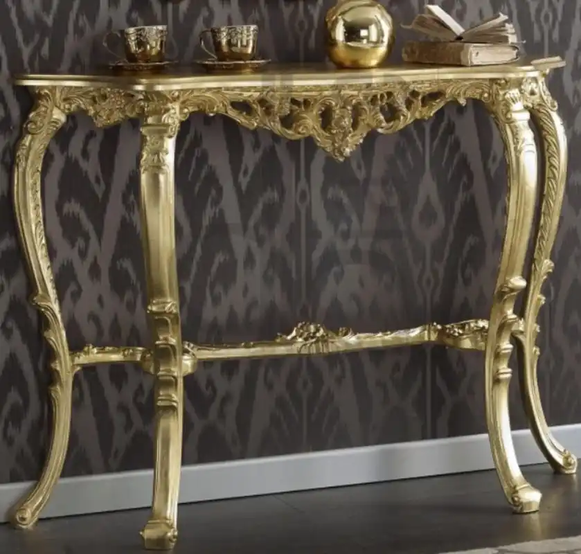 Preisreduziert Casa Padrino Luxus Barock Konsole Gold 114 x 31 x H. 83 cm - Prunkvoller Antik Stil Konsolentisch mit wunderschönen Verzierungen - Barock Wohnzimmer Möbel