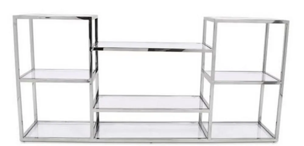 Casa Padrino Luxus Konsole Silber 160 x 38 x H. 75 cm - Edelstahl Konsolentisch mit Glasplatten Meistverkauft
